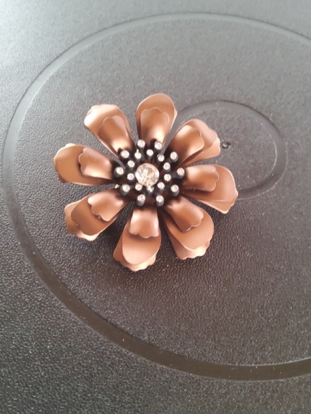 Vintage Metal Floral Brooch Copper/ Black.